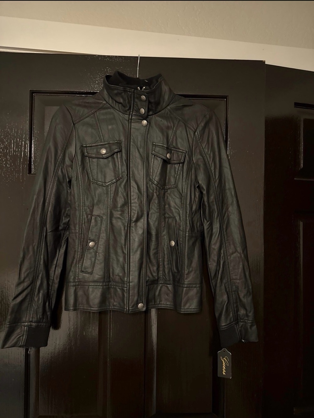 Guess Black Leather Moto Jacket